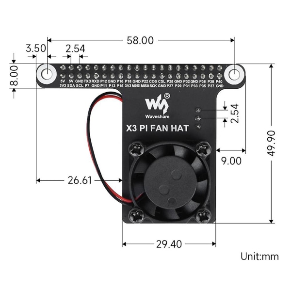 5000rpm kjølevifte utvidelseskort for Sunrise X3 utviklingskort med Gpio grensesnittadapter Bo Black