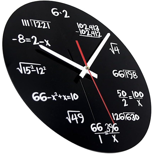 Matteklokke, Unik VeggklokkeDesign Nyhet Matematikk Ligningsklokke - Hver Time Markert Av En Enkel Matematisk Ligning (Svart)