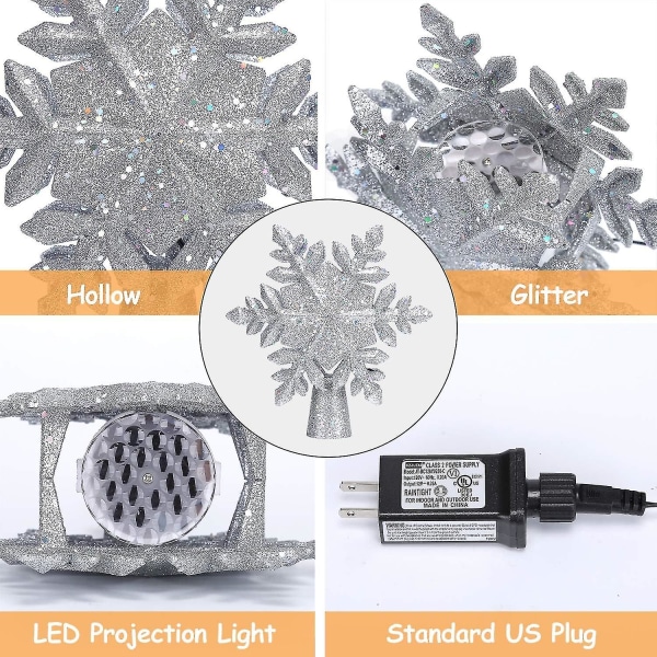 Juletrær Topper Lys, Led Lys Opp Lighted Snowflake Jul Topper Projecter Med Projeksjon For Innendørs Utendørs Jul Tre Dekor Dec