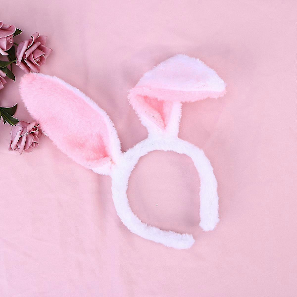Plush-kaninikorvat hiusnauhat Kaninipannan Kaninikorvat hiusnauhat (Valkoinen ja vaaleanpunainen)