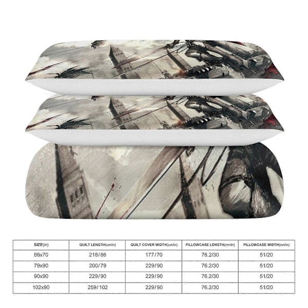 v1156 Attack On Titan Täcke Set Tjockt Mjukt 3 Delars Sängklädesset Året Runt Täcke med 2 Örngott för Vuxna Kvinnor Flickor Tonåringar Hem Rum Deco 135x200cm 53x78in