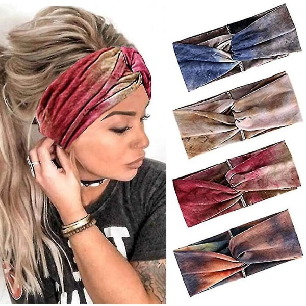 Breda pannband för kvinnor Elastisk huvudsjal Tie Dye Hårband Twist Yoga Turban Head Wraps