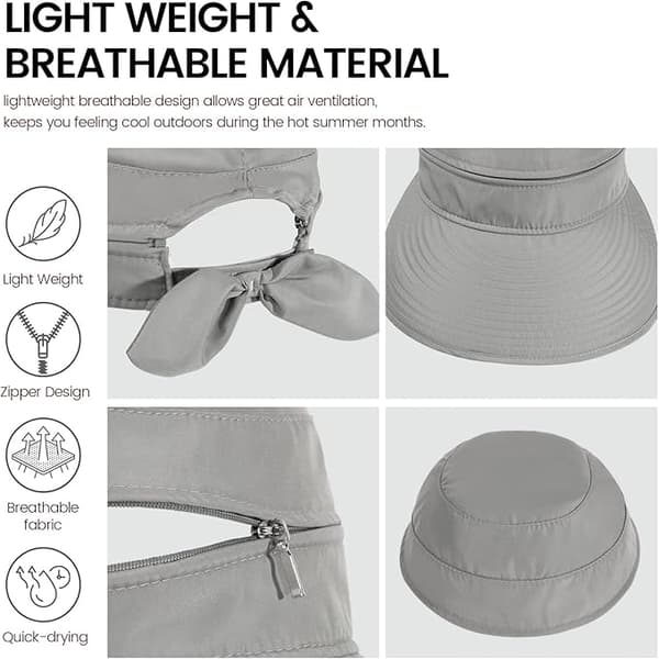 Hatter for kvinner UPF 50+ UV-solbeskyttelse konvertibel strandvisirhatt