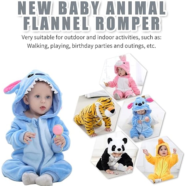 Baby Rompers Nyfödda Flickor Pojkar Djur Dragkedja Huvtröja Overall Höst Vinter Flanell Huvtröja Cartoon Sleepsuits Kläder Unisex 70 Blue