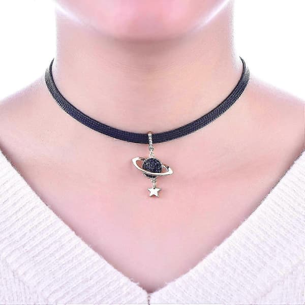 Sort læder choker halskæde til kvinder - Trendy justerbart design