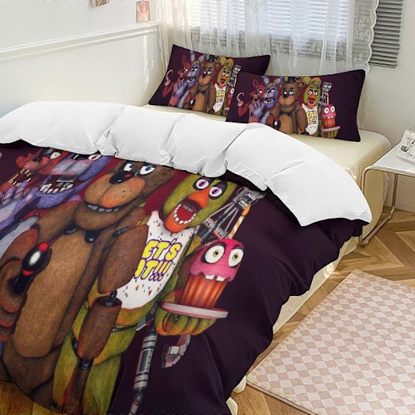 v1104 Five Nightat Freddy Quilt Sæt Tyk Blød 3 Dele Sengesæt Helårs Dynebetræk med 2 Pudebetræk til Voksne Kvinder Piger Teenagere Hjem Værelse 240x260cm 94x102in