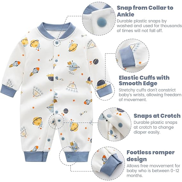 Nyfødt Pyjamas Babyer Bomulds Heldragt Piger Drenge Heldragter Natdragt Tegneserie Tøj 66 White