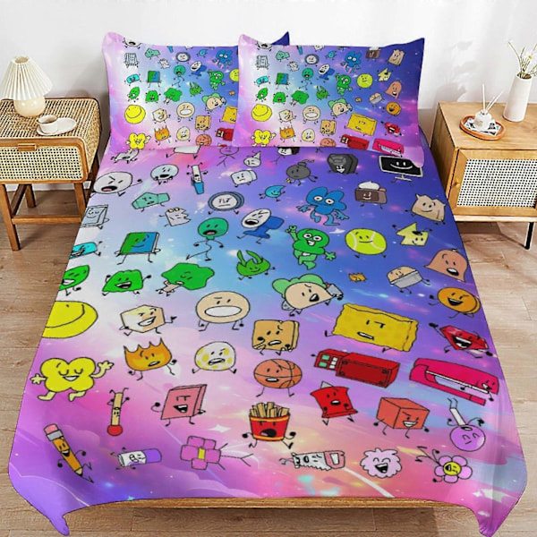 c390 Spel BFDI Battle For Dream Island Sängkläder Set Påslakan Bekvämt och Lättviktigt Tecknat Sängkläder 3 Delars Sängset Enkel (1 Påslakan och 2 Örngott) 200x200cm 78x78in