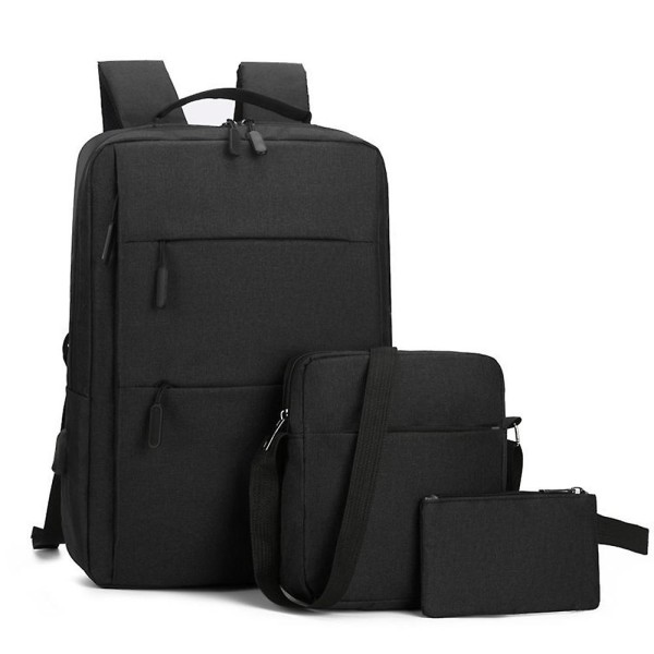 3 kpl:n Business-reppusarjat Unisex-kannettavan tietokoneen reppu + olkalaukut + lompakko matkoille, kouluun, toimistoon ja töihin Black