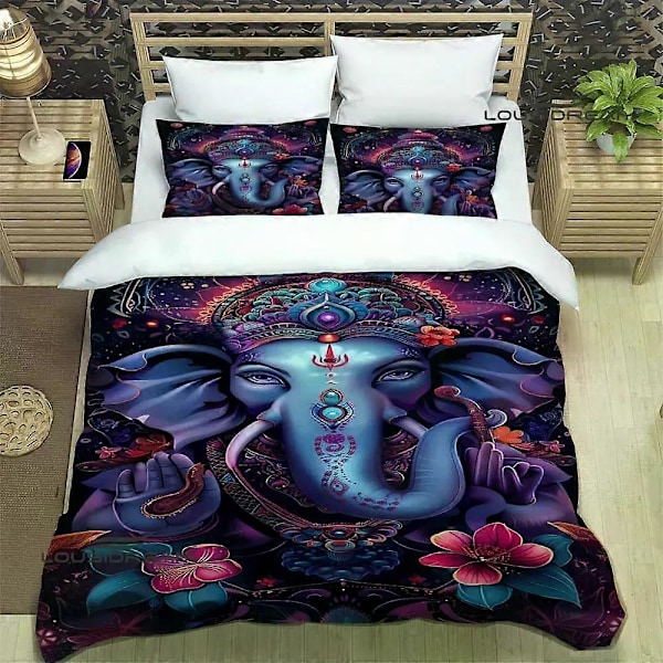 v1187 Sängkläder Retro Ganesha tryckt Bäddset utsökta tillbehör set påslakan säng täcke set sängkläder lyxig födelsedagspresent 3-delat Säng 135x200cm 53x78in
