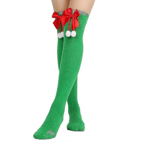 Julklapp Strumpbyxor för Kvinnor och Flickor Randiga/Enfärgade Över Knäet Jultomte Cosplay Rosett Strumpbyxor Green