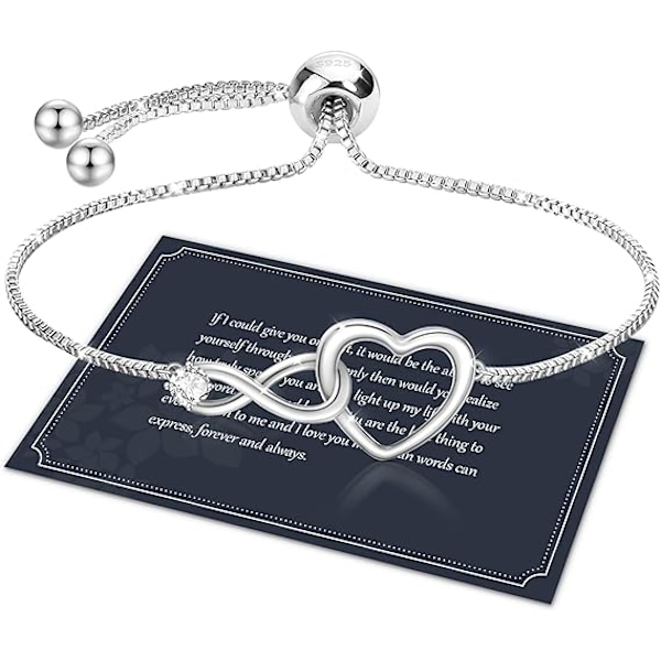 Infinity Armband Silver Armband för Kvinnor Silver Smycken för Kvinnor, Justerbara Dam Silver Armband Dam Smycken Gåvor