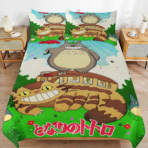 x18 Min Granne Totoro Påslakan Mikrofiber Sängkläder Set 3D-tryckt Lättviktigt 3-delars Täcke Set, 1 Påslakan Och 2 Örngott för Barn 135x200cm 53x78in