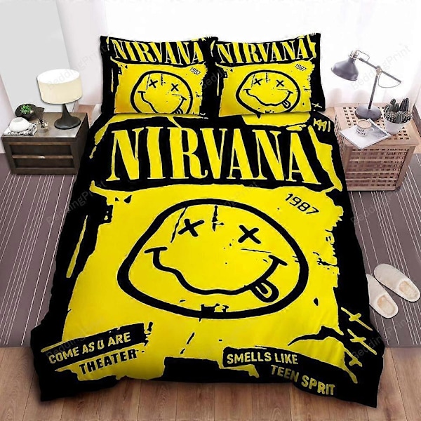 v5293 Lakanat Nirvana Logo Smells Like Teen Spirit Pussilakanasetti Peittopussi Lakanat IU5293 240x260cm 94x102in