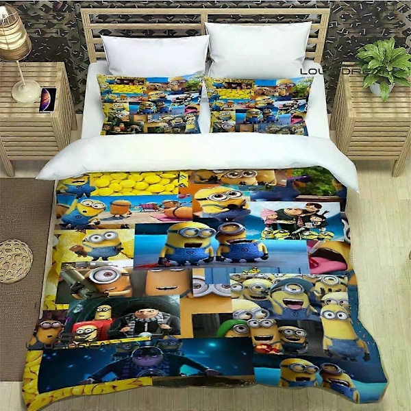 v2930 Sängkläder Tecknad M-Minions tryckta Sängkläder Utsökta sängtillbehör set påslakan täcke set sängkläder lyxig födelsedagspresent 3-delars 240x260cm 94x102in