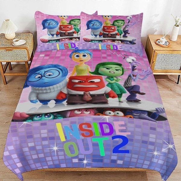 x504 Inside Out 2 -aiheinen pussilakanasetti, mikrokuituinen vuodevaatesetti, 3D-painettu kevyt 3-osainen peittosetti, 1 pussilakana ja 2 tyynyliinaa lapsille pojille 200x200cm 78x78in