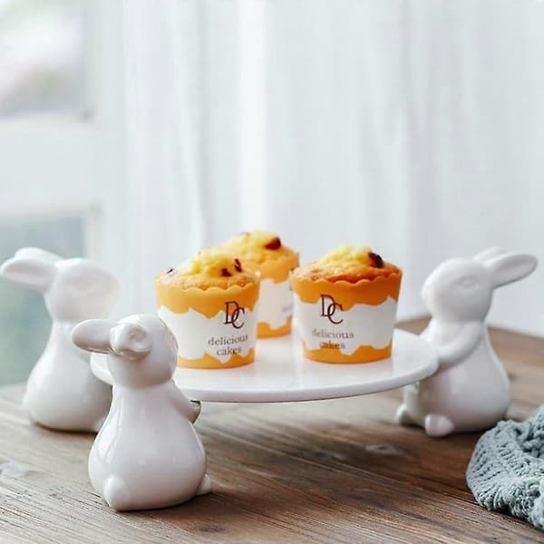 Rabbit Ceramic Plate, Dessert Food Serving Tray, Cute Cake Plate, Tableware Craft Gift for Kitchen Lovers, Wedding, Mother 3 Rabbit