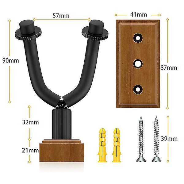 3-pack väggfäste för akustisk elgitarr, svart valnöt väggmonterat gitarrställ för bas ukulele fiol mandolin