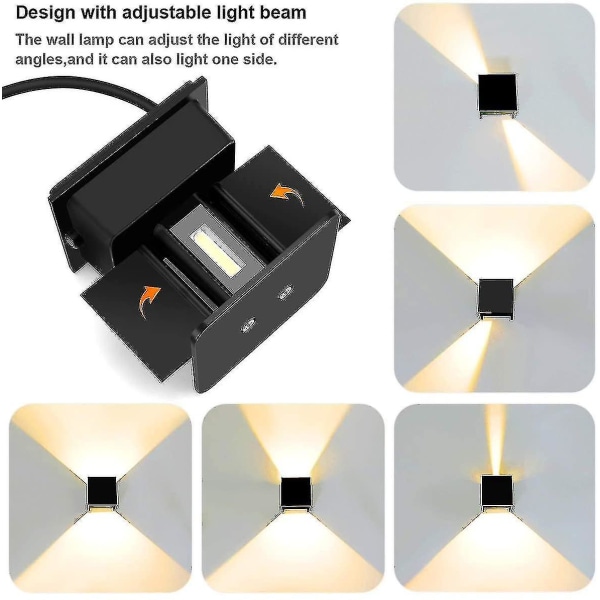 12w Moderne Vegglampe Led Vegglampe Vanntett Ip65 Aluminium Led Vegglampe Justerbar Strålevinkel Innendørs Utendørs For Bad Stue Be