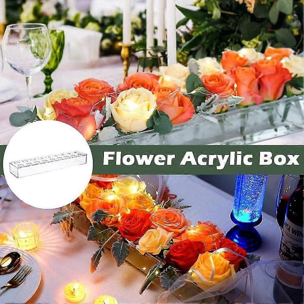 Klar Akrylvase Rektangulær Blomsterdekorasjon for Spisebord, Lang Rektangulær Akrylvas for Hjem Bryllup Middag