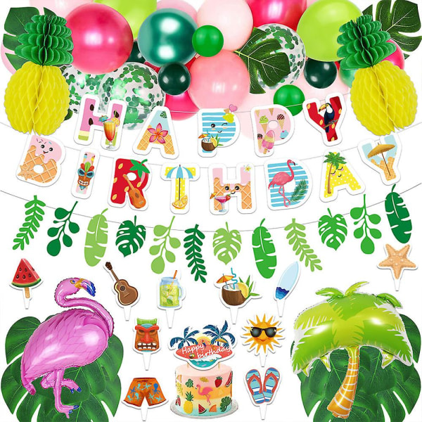 69st Tropisk Flamingo Ballong Grattis på födelsedagen Kit Hawaiian Luau Party Dekor Tårta Toppers Ballonger Banderoller Tillbehör