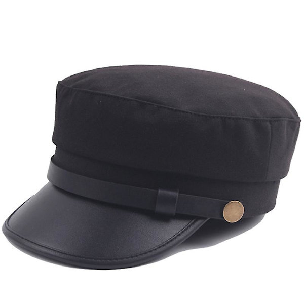 Unisex Baker Boy Peaked Cap Med Skygge Newsboy Beret Hat Cadet Militær Hat Black