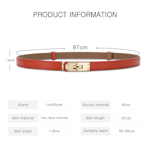Smal bälte i läder för kvinnor, enfärgat, justerbart midjeband med vridlås, tunt midjebälte för klänning, jeans, kappa Red