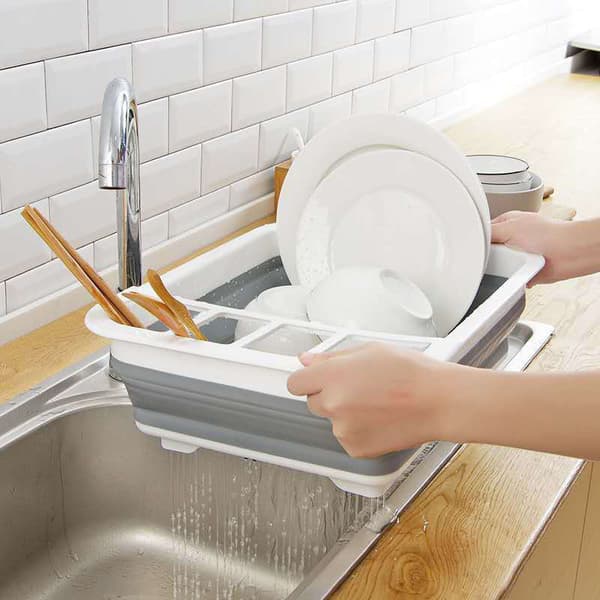 Foldable Dish Rack - Plastic Dish Drainer with Cutlery Holder, Foldable for Compact Storage, Durable for Plates, Pots and 35*28.5*10.5 cm
