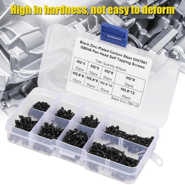 400 pcs Black M2/M2.6 Cross Pan Head Self-Tapping Screws Set Assortment Kit 0.2