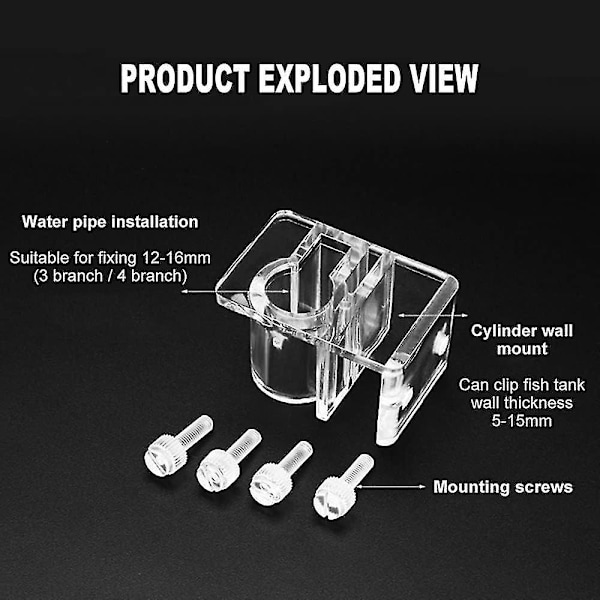 Akryl Lily Pipe-armatur for akvarium, akvariumklemme Lily Pipe-armaturholder for å fikse 12-16 mm innløps- og utløpsrør