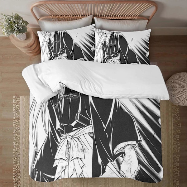 v742 Rurouni Kenshin Mjukt 3D-tryckt Påslakanset med Täcke 3-delars Set Inkluderar 2 Örngott och 1 Överdrag Maskintvättbar ol74 135x200cm 53x78in