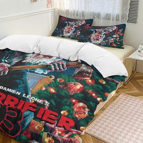 x378 Terrifier 3-delt sengetøjssæt Varmt og behageligt blødt dynebetræk sengetøjssæt med 1 dynebetræk og 2 pudebetræk til soveværelse b378 240x260cm 94x102in