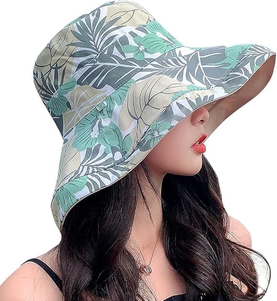 Vendbare blomstrete solhatter UV-beskyttelse UPF Pakkbar bred brem hakestropp kvinner