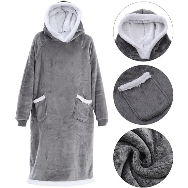 Ekstra lang hettegenser-teppe for kvinner Oversized bærbart teppe Koselig myk komfortabel Sherpa fleece gigantisk bærbart hettegenser-teppe genser (lys grå) light grey