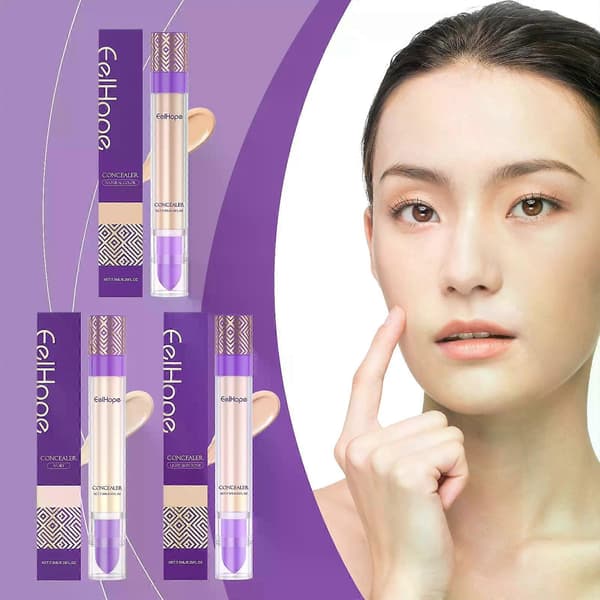 Dekningsconcealer, dobbeltsidig concealer med børste, lett, langvarig, vanntett, foundationconcealerstift C