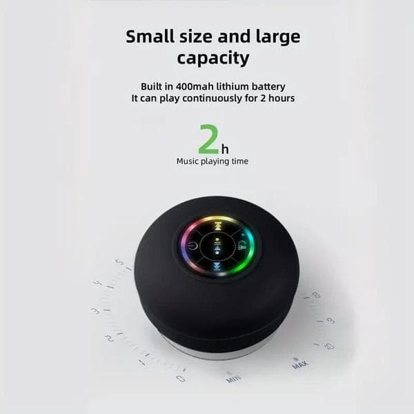 Waterproof Speaker for Shower - Bluetooth with LED, IPX4, Portable Mini Speaker with Suction Cup and Built-in Microphone Black black