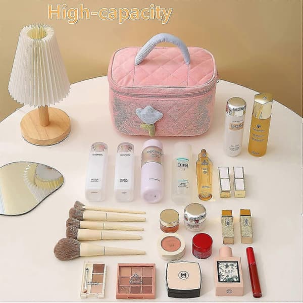 Fløjlsrejse-kosmetiktaskesæt (creme) - 2-delt makeup-organizer