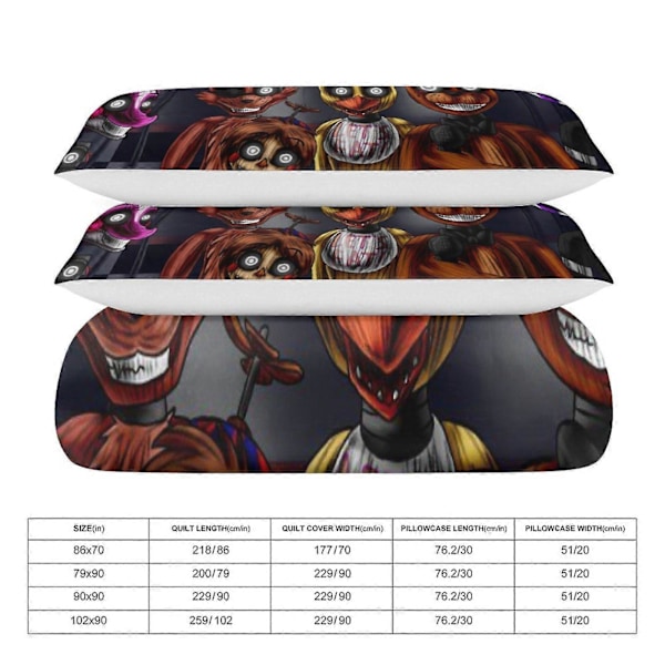 v1191 Five Nightat Freddy Täcke Set Tjockt Mjukt 3-delars Sängklädesset Året Runt Täcke med 2 Örngott för Vuxna Kvinnor Flickor Tonåringar Hemrum 200x200cm 78x78in
