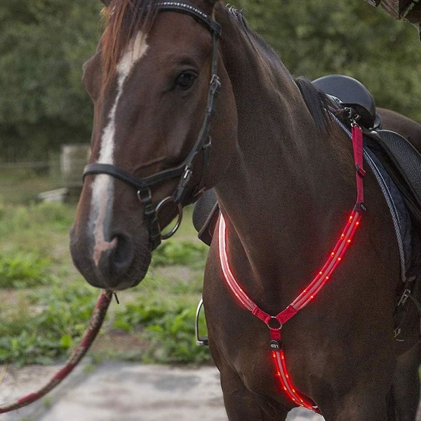 Led hästsele, led bröstrem hästsele, justerbar USB uppladdningsbara hästar ljuskrage vattentät Red