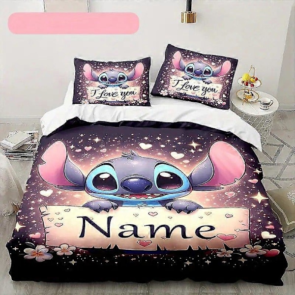 v1247 Sängkläder Anpassningsbart Sömnad Anime Påslakan med Örngott Tecknad Personligt Namn Bäddset för Kvinnor Barn Tonåringar 3-Delars Sängkläder 135x200cm 53x78in