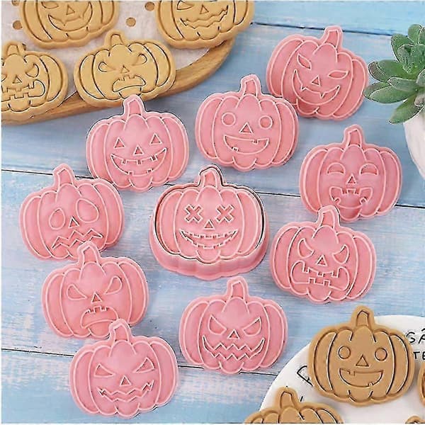 Set med 10 Halloween pumpaformade kakformar för bakning och sockerdekorationer