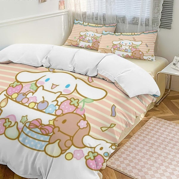 v1458 Cinnamoroll Täcke Set Tjockt Mjukt 3 Delars Sängklädesset Året Runt Täcke med 2 Örngott för Vuxna Kvinnor Flickor Tonåringar Hem Rum Inredning io 135x200cm 53x78in