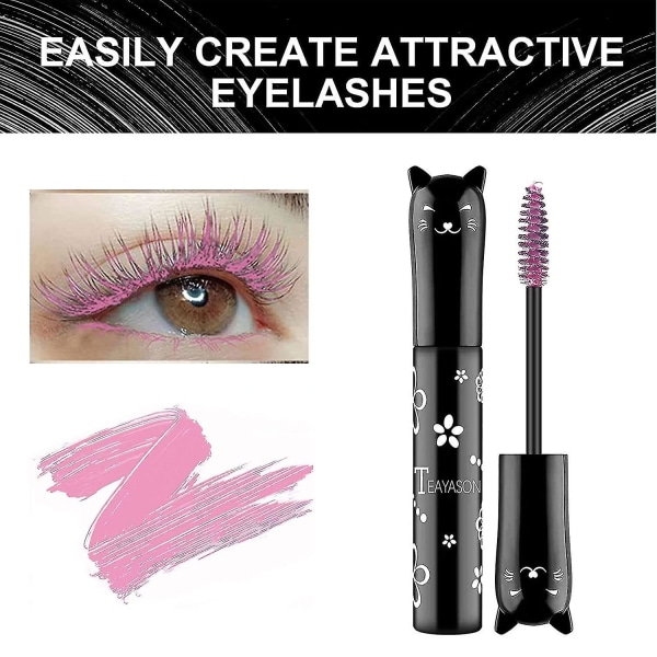 Färgglad mascara, vattentät långvarig tjock mascara/regnbågsfärg 4d silkesfiberfransar charmig mascara PINK