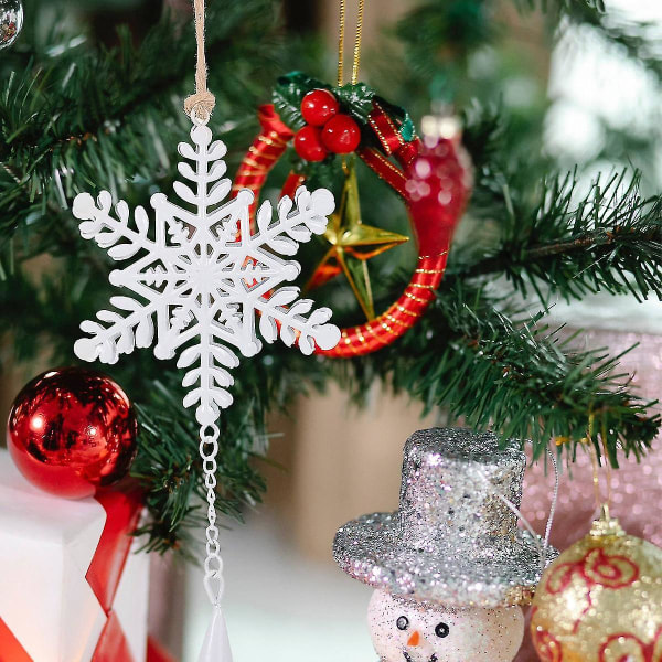 Jinxiu jultema hänge dekoration, julklapp järn hängande snöflinga hjärta hänge Personlig julgran dekoration (vit) (4st)