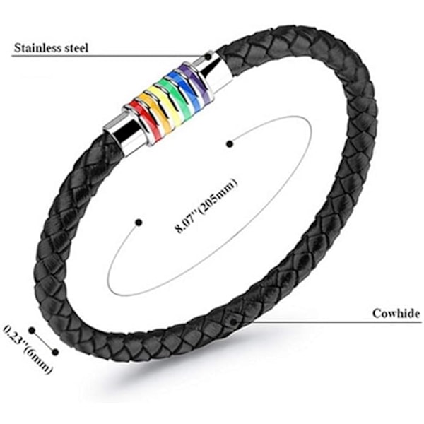 Punottu nahkarannekoru Musta rannekoru, Ruostumaton teräs, Sateenkaari rannekoru LGBT Pride Happy Pride, Miehet Naiset Unisex