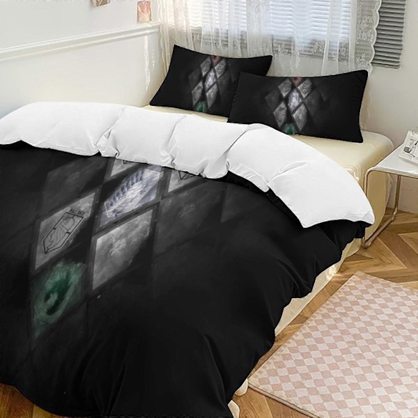 v1311 Attack On Titan Täcke Set Tjockt Mjukt 3 Delars Sängklädesset Året Runt Täcke med 2 Örngott för Vuxna Kvinnor Flickor Tonåringar Hem Rum Deco 135x200cm 53x78in