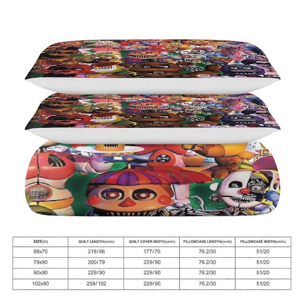 x228 Five Nights at Freddy's FNAF Påslakan Mikrofiber Sängkläder Set 3D-tryckt Lättvikt 3-delars Täcke Set, 1 Påslakan Och 2 Kuddfodral 135x200cm 53x78in
