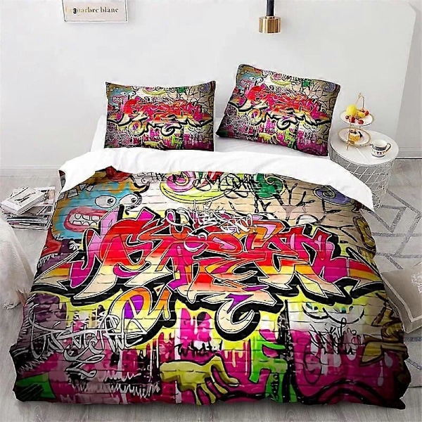 v2192 Sengetøy Graffiti Hip Hop Moderne Gatekunst Sengesett Gutter Jenter Twin Queen Size Dynetrekk Putetrekk Seng Barn Voksen sengetøy 3-delt Sengesett 135x200cm 53x78in