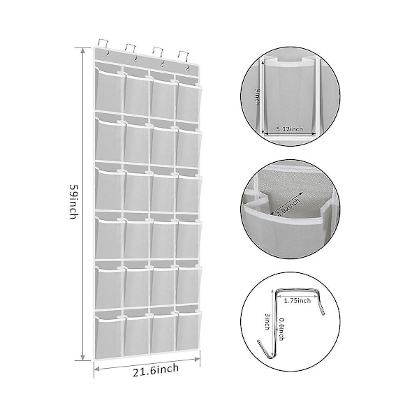 24 Sundries Sko Hengepose Multi-lomme Skopose Dør Oppbevaring Hengepose Light Gray
