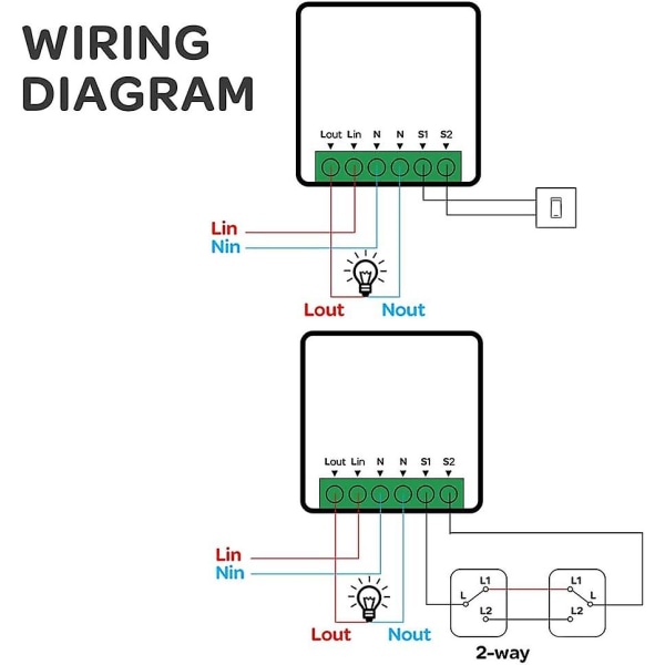 Smart Switch Wifi Lyskontakt Afbryder Kredsløbsafbryder Bluetooth Fjernbetjening Modul, Til, 1/2 Vejs 16a